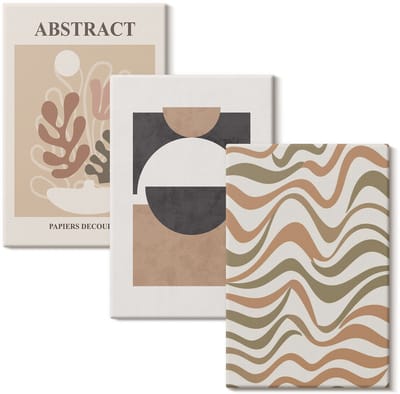 Wallfluent Set van canvas schilderijen - Abstracte vormen en patronen in gedempte kleuren Canvas Schilderijen Set - set 3 stuks 20x30 cm - Beige Set van Canvas Prints - Abstractie Canvas Kunst Set - Boheemse Canvas Kunst Set