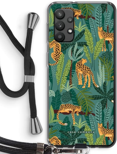 Case Company® - Hoesje met koord geschikt voor Samsung Galaxy A32 4G hoesje met Koord - Luipaard 2 - Telefoonhoesje met Zwart Koord - Bescherming aan alle Kanten en Over de Schermrand