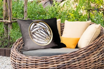 Buitenkussens - Sardines - Vissen - Rond - Zwart - 60x40 cm - Weerbestendig
