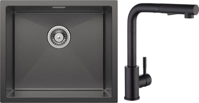 CECIPA max Spoelbak Keuken 50x44cm Antraciet - Spoelbakken met Keukenkraan Met Uittrekbare Uitloop Zwart - Gootsteen voor Roestvrij staal - Spoelbakken met afdruip