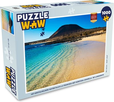 Puzzel Het kristalheldere water Playa La Francesa met Montana Amarilla bij Lanzarote - Legpuzzel - Puzzel 1000 stukjes volwassenen