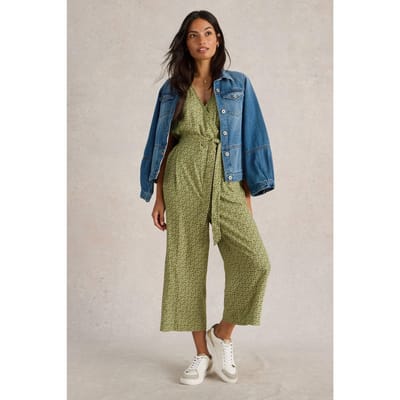White Stuff Verity Linen Blend Jumpsuit Green Print Größe: 18 REGULAR | Jumpsuits Outlet | Damen | Weiß