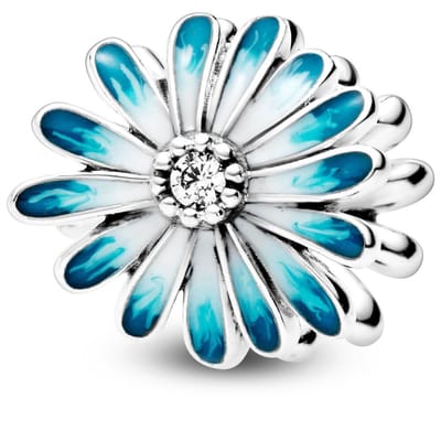 Fler® | Bedel | Past op populaire bedel armbanden (standaard-3mm) | armbandbedel | Blauw madeliefje | Bloem Charm | Hangbedel Charm | 925 Sterling Zilver | Heldere Zirkonia | Emaille | Blauw & Wit | Kerstcadeau | Sinterklaas Cadeau | Valentijn kado