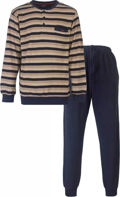 Paul Hopkins Heren Pyjama - Badstof - Gestreept - Blauw/Beige - Maat S