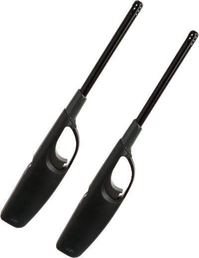 5Five BBQ/keuken gas aansteker lange steel - 2x - zwart - 27 cm - kunststof - navulbaar