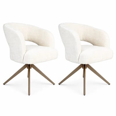 Eetkamerstoel Demi | Off White | Poot Bronze | Met armleuning - eetkamerstoelen set van 2