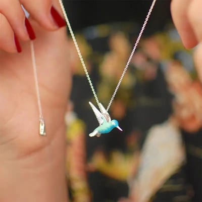 Huitan Blauwgroen Emaille Vogelhalsketting voor Dames Kleur Verguld Leuke Vogel Hanger Ketting Cadeau Unieke Bruiloftssieraden brown