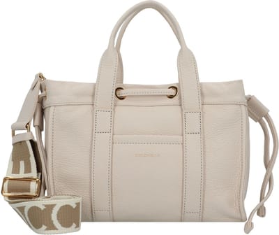 COCCINELLE Leren Handtas Schoudertas 2Day Signature Handbag Grained Leather Lambskin White Crème