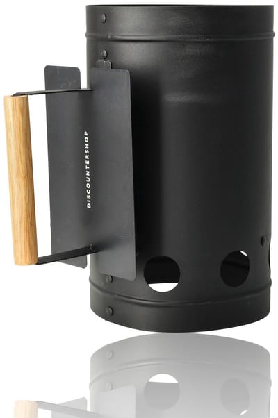 Brikettenstarter Zwart – Houtskoolstarter Metaal – BBQ Starter voor Briketten en Houtskool – Barbecue Aanmaker met Houten Handvat – Universeel