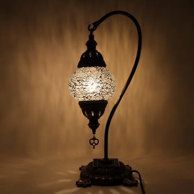 Turkse Mozaïek Lamp - Tafellamp Zwanenhals Ø 12 cm Hoogte 43 cm - Handgemaakt en Kleurrijk