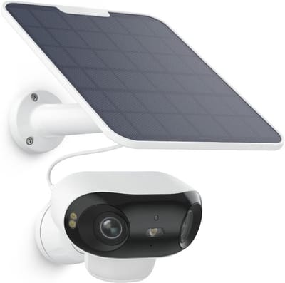 Beveiligingscamera - Zonnebeveiligingscamera - Camerabewaking - Draadloos - ColorX Nachtzicht - 180° Blindspotvrij Zicht - Wi-Fi 6 - Persoon - Voertuig - Dier-Detectie - Zonnepaneel - Wit