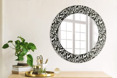 Coloray Bedrukte Spiegel - Ornament Spiegel Lijst Met Print - 50 cm - Zwart en wit Bedrukte Spiegel - Spiegel Lijst Met Print - Spiegel Met Print - Wandspiegel Met Print