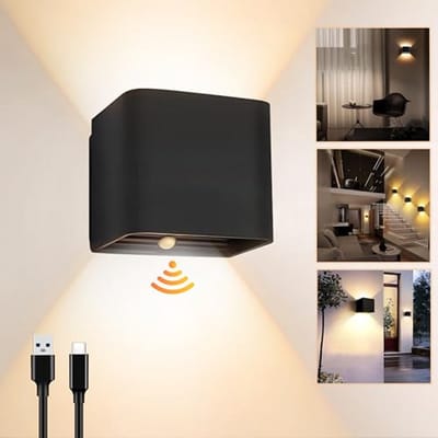 Bewegingsmelder Wandlamp voor Binnen en Buiten - Waterdichte LED Lamp - Warmwit 3000K - Accu Aangedreven - Instelbaar - Perfect voor Tuin en Woonkamer