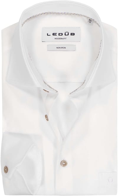 Ledub modern fit overhemd - mouwlengte 72 cm - popeline - wit - Strijkvrij - Boordmaat: 38 (EU maat: S)
