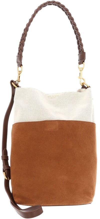 Ted Baker Leren handtas schoudertas sorien Woven Handle Medium Bucket Bag Tan Lichtbruin