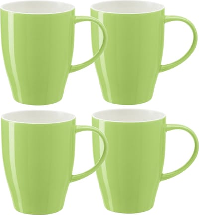 Bellatio Design Koffie mokken/bekers Paris - 4x - porselein - met oor - lime groen - 350 ml