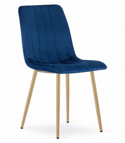 Eetkamerstoel LAVA - Donkerblauw - Houtlook Metalen Poten - Velvet Bekleding - Industriële Stijl, Max. 110 kg, Ergonomisch Design, Comfortabele Zitting