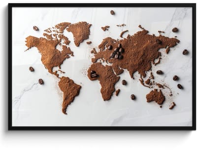 Poster in lijst - Fotolijst 120x80 cm - Posters - Wereldkaart - Koffie - Marmer - Posterlijst zwart - Decoratie - Wanddecoratie woonkamer - Muurdecoratie slaapkamer