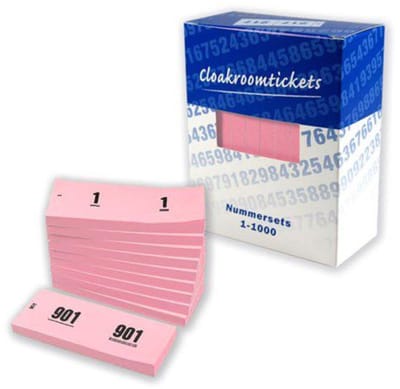 Nummer blokken - 2x - cijfers 1 t/m 1000 - roze - papier - garderobe / loterij nummers