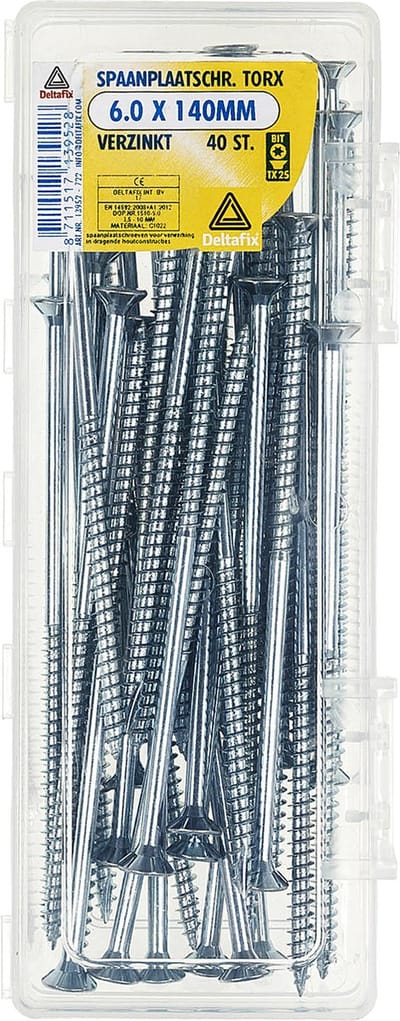 Deltafix spaanplaatschroef platkop / torx / met nibs / type 17 snijpunt verzinkt 6.0 x 140mm 40 stuks