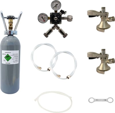 Accessoirepakket voor biertap 2-kraans - met 2 x Type A fustkoppeling, CO2 Fles 2,0 kg
