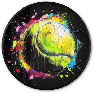 Poster in lijst Rond - Fotolijst 60x60 cm - Posters - Graffiti - Sport - Tennis - Padel - Bal - Ronde posterlijst zwart - Decoratie - Wanddecoratie woonkamer - Muurdecoratie slaapkamer