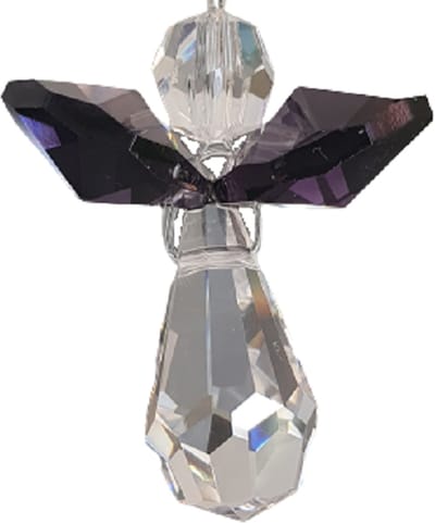 Beschermengel Raamhanger Paars , gemaakt met o.a. swarovski kristal, raamdecoratie, raamkristal, fengshui, crystal, kersthanger, kerst ornament, kerst, cadeau, geluksengel, beschermengel, engel, engeltje, autohanger, kerstpakket