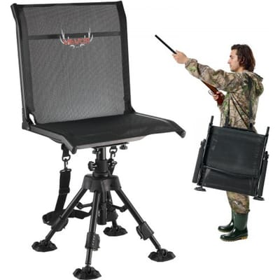 VEVOR Opvouwbare kampeerstoel, visstoel met stalen frame, in hoogte verstelbare opvouwbare tuinstoel (draagvermogen 158 kg), 360° stil draaibaar, 420-625 mm (zithoogte) voor picknick, tuin, buiten