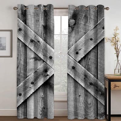 Boerderij Houten Deur Plank 3D Digitale Print Slaapkamer Woonkamer Gordijn Boerderij Ranch Stijl Bedrukt Gordijn twee stuks W50xH130(CM)x2pcs&Grommet Top