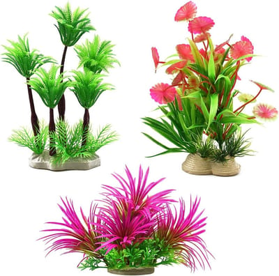 Set van 3 Kunstplanten voor Aquarium - 16 cm Hoge Plastic Decoratie voor Vis Tank en Onderwaterlandschap
