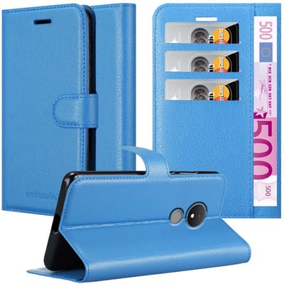 Cadorabo Hoesje geschikt voor Nokia C21 in PASTEL BLAUW - Beschermhoes met magnetische sluiting, standfunctie en kaartvakje Book Case Cover Etui