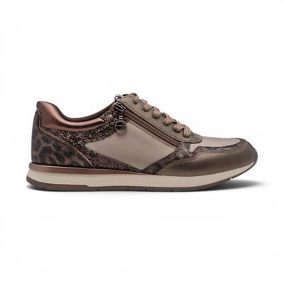 Tamaris Dames Taupe Nep Leren Mode Veterschoenen - 23613-46