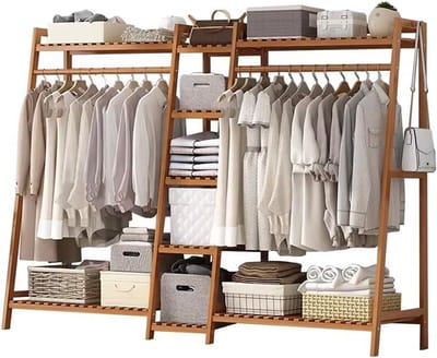 Kledingrek Met Planken - Open Garderobe Kast - Kleding Opbergen - Gemaakt Van Bamboe - 130x40x140cm - Natuurlijk