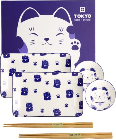 Tokyo Design Studio – Kawaii – Maneko – Blauw – Sushi Set – 6-delig – 2 Persoons