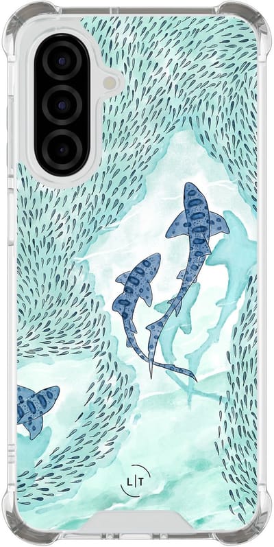 Shockproof hoesje - Geschikt voor Samsung Galaxy A26 - Baby shark - Extra sterke case - TPU/polycarbonaat - Print / Illustratie - Blauw, Transparant