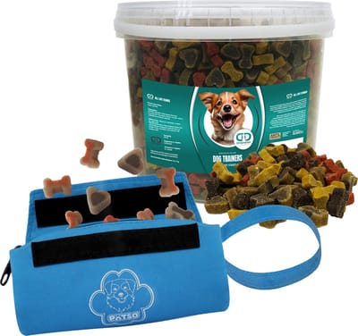 DoggyDish Trainings Hondensnoepjes + Beloningstasje / Apporteerspeelgoed / DummyBlauw SuperSoftmix Emmer 3,5Kg