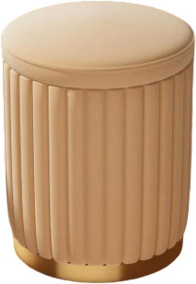 Fluwelen Ottomaanse Kruk - Opberg Poef - Extra Zitplaats - Afneembaar Deksel - 45 x 34 cm - Beige