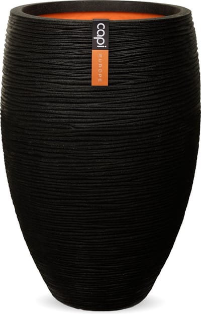 Capi Europe - Vaas elegant deluxe Rib NL - 55x85 - Zwart - Opening Ø38 - Bloempot voor binnen en buiten - Levenslang garantie - Breukbestendig - 100% Recyclebaar - CO2 Neutraal geproduceerd - KBLR1132
