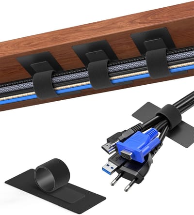 Dailygoods - Kabelmanagement - Afneembaar en zelfklevend - Zwart - Kabelbinder - Voor bureau en thuiswerkplek - Inclusief reservebinders