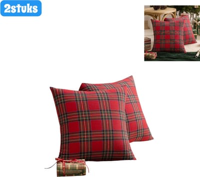 Kussenslopen - Geruit - Kussenhoezen - Voor banken en slaapkamers - Kerstsfeer - Kerstversiering - 45*45cm - Rood - set van 2