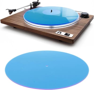 Plus - Acryl Draaitafelmat voor 12 Inch Platenspeler - Verbeterde Baskwaliteit - Vermindert Ruis en Slip - Transparant Blauw - 300x300x3mm