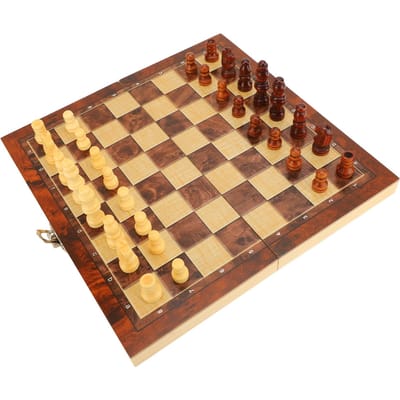 Jeu 3 en 1 Échiquier Jeu de Dames Échiquier International Set de Pièces d'Échecs en Bois Pliant pour 24x24cm / 9.4x9.4in beige
