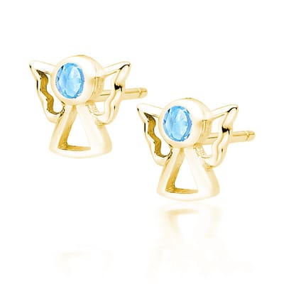Joy|S - Zilveren engel oorbellen - 7 x 8 mm - blauwe zirkonia - gold plated - kerst oorknoppen