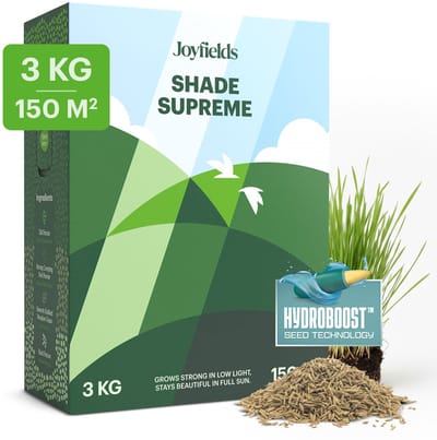 Joyfields Shade Supreme - Graszaad schaduwgazon - 3 kg voor 150 m² - Voor schaduw en zon - Creëert een dichte grasmat - Gaat mosgroei tegen - Met Hydroboost-coating