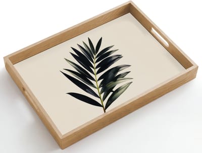 Dienblad hout 50x35 cm - Schootdienblad - Palmblad - Subtiel - Groen - beige - Borrelplank rechthoek - Plateau dienbladen