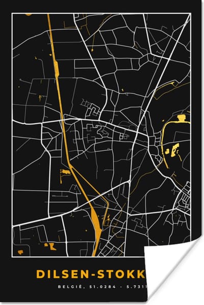 Poster Stadskaart - Plattegrond - Dilsen-Stokkem - Kaart - Goud - 120x180 cm XXL