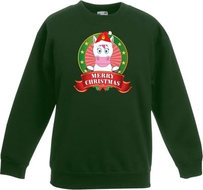 Groene kersttrui met een eenhoorn jongens en meisjes - Kerstruien kind 98/104