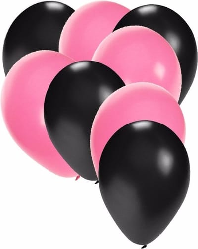 Shoppartners party ballonnen - zwart en roze - 30x stuks - feestartikelen - versiering - 27 cm