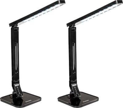 Tectake® 2 x LED-Bureaulamp 14W - USB-Aansluiting voor Opladen van Tablets en Smartphones - Dimbaar met Timerfunctie en 4 Modusinstellingen - Energieklasse A+ - Zwart | set van 2