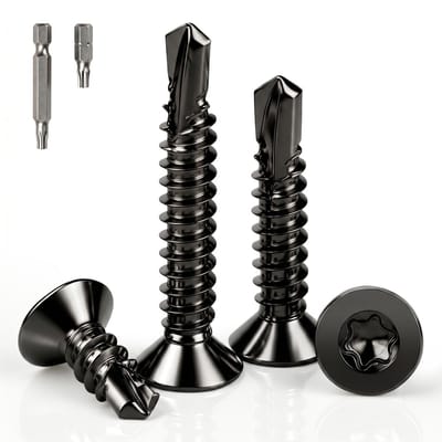 Boorschroeven roestvrij staal, M4,2 x 13 mm, zwart, verzonken kopschroeven, zelfsnijdende schroeven, torx, roestvrij - ShopVlot